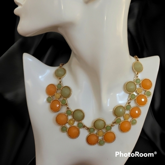 Vintage Jewelry - 3/$30 VTG 1990s Orange Sage Circle Cluster Plastron Castlecore Chain Necklace